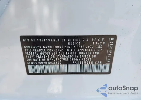 2021 Volkswagen Jetta 1.4T R-Line/1.4T S/1.4T Se из США, поврежденный, VIN 3VWC57BU2MM028602